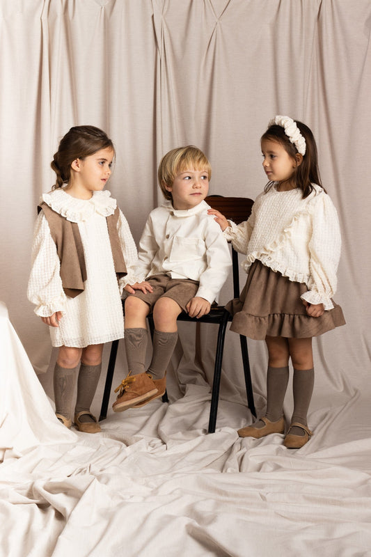 Abito Elegante Con Gilet Scamosciato Bambina Calamaro