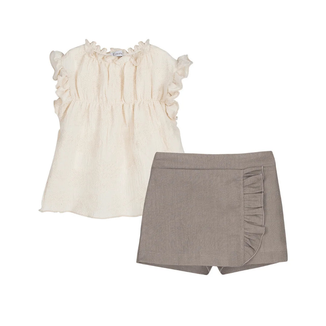 Completo blusa in cotone ricamato Calamaro