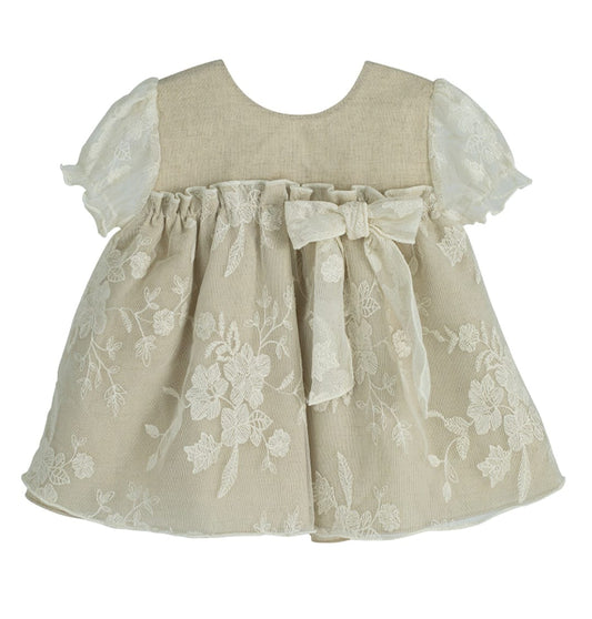 Vestito calamaro lino e cotone con applicazione in pizzo