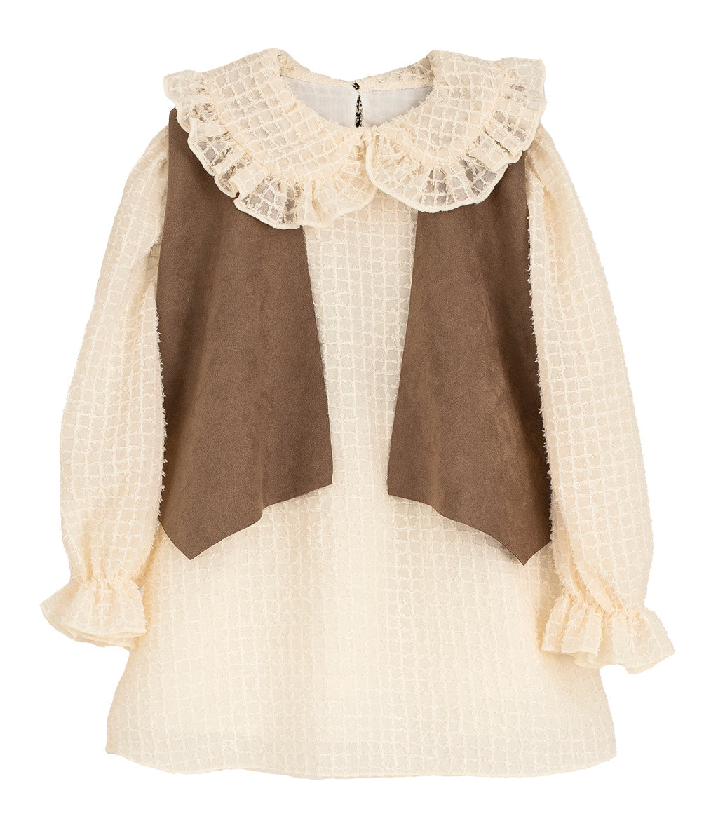 Abito Elegante Con Gilet Scamosciato Bambina Calamaro