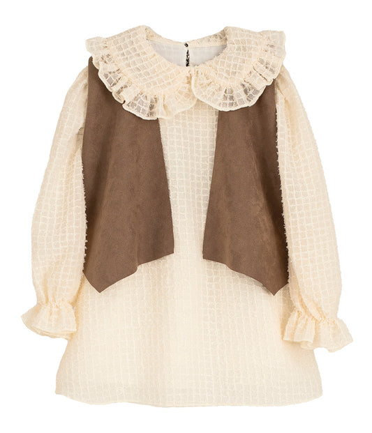 Abito Elegante Con Gilet Scamosciato Bambina Calamaro