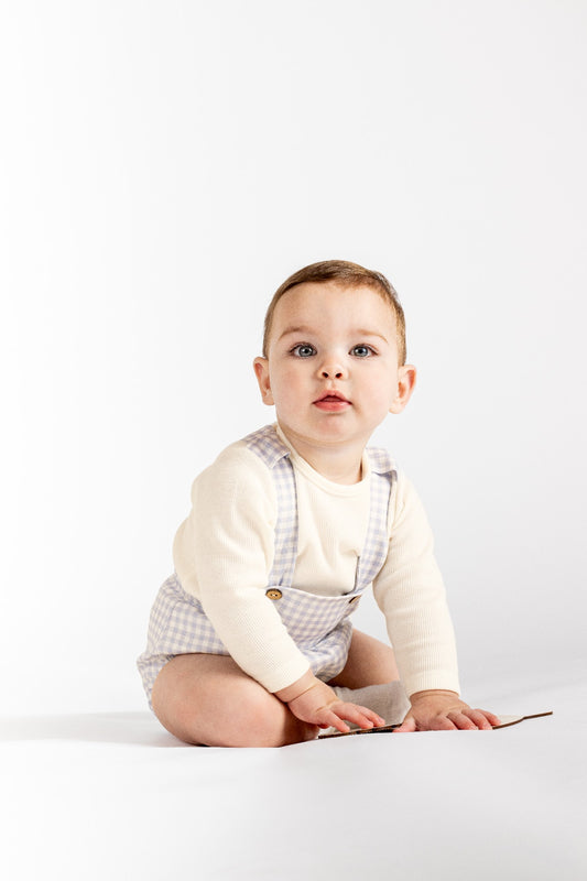 Completo due pezzi in tessuto a quadretti blu calamaro