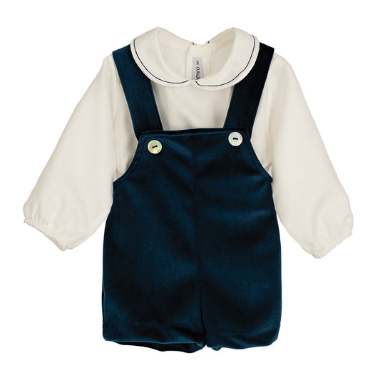 Completo Calamaro con Pagliaccetto E Camicia In Velluto Neonato petrolio