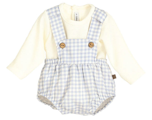 Completo due pezzi in tessuto a quadretti blu calamaro